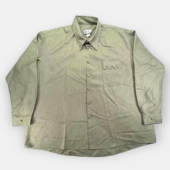 Vintage IQ Button Up Shirt Mens 3XL Green Long Sleeve Fabric Buttons USA Made - Picture 1 of 11